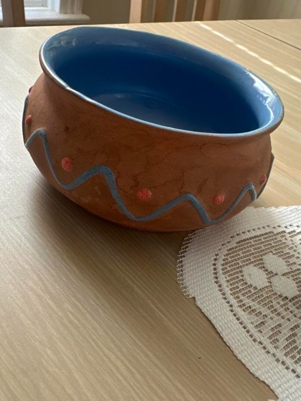 Handmade Clay bowl Brown and Blue Decor